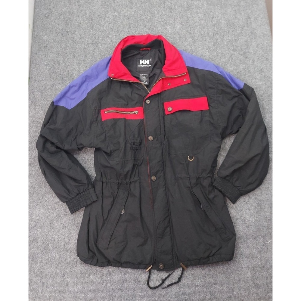 Vtg 80s 90s Helly Hansen Ski Jacket Europa Medium Black Purple Colorblock zip